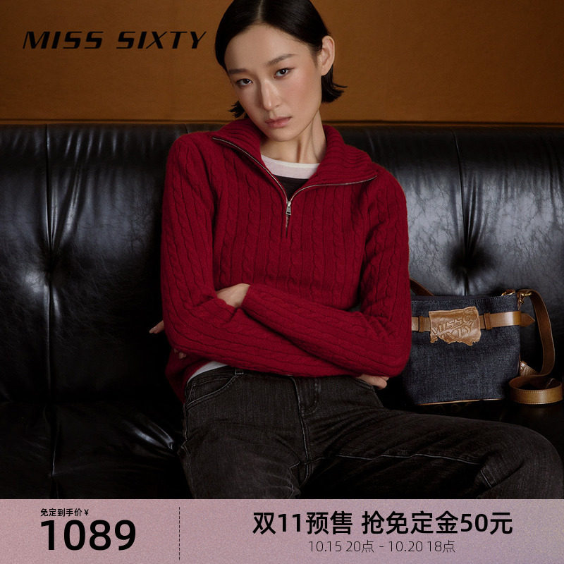 【定金减免50元】【山羊绒】Miss Sixty26秋新款山羊绒针织衫绞花