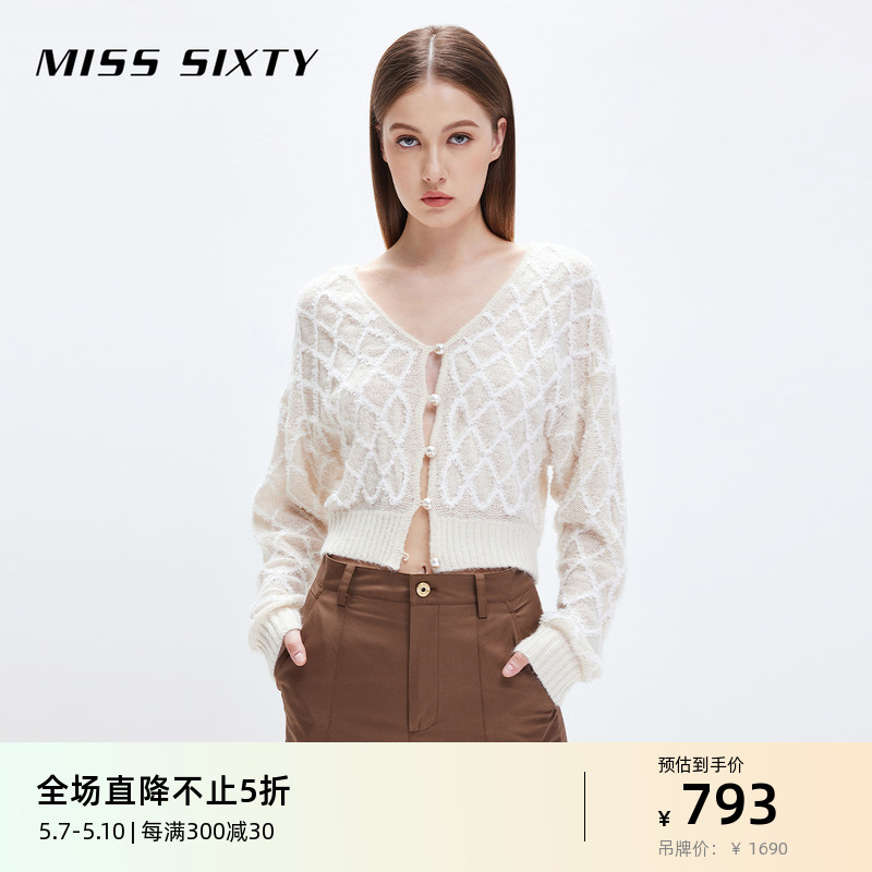 Miss Sixty针织衫女气质V领开衫短款软糯羊毛混纺毛衣温柔百搭