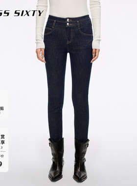 Miss Sixty2025冬季新款抓毛牛仔裤女双扣高腰显瘦紧身小脚铅笔裤