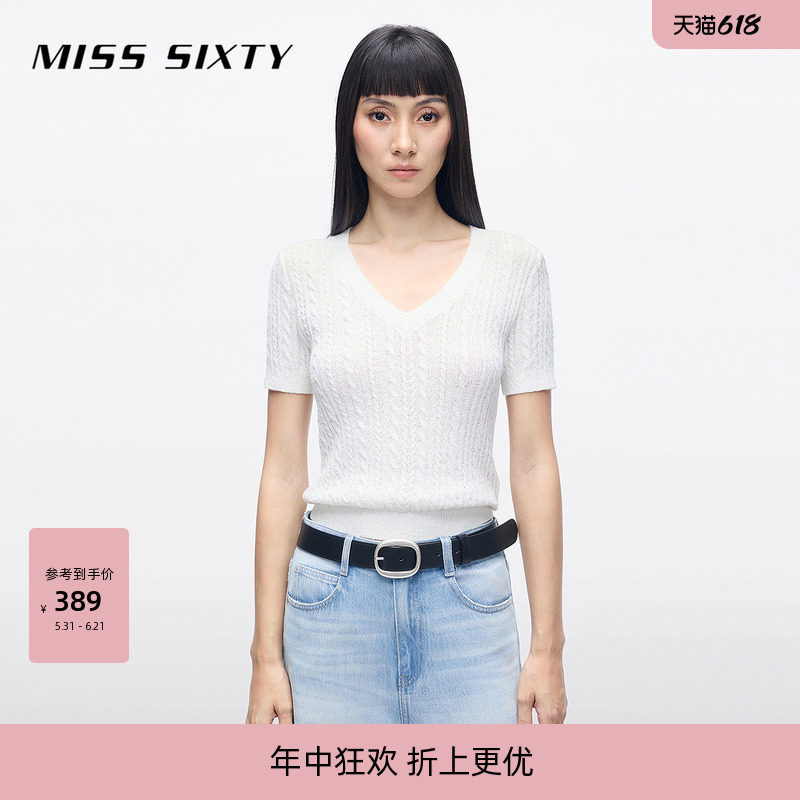 Miss Sixty2026春夏针织衫V领麻花肌理修身短款气质通
