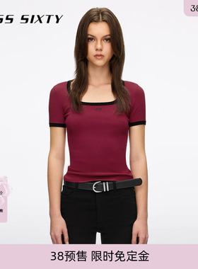 【免定金】Miss Sixty26春季新款针织衫撞色方领徽标刺绣短款上衣