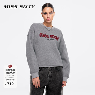 Miss Sixty卫衣女圆领重工绣花撞色加绒宽松落肩袖