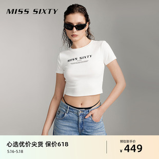 Sixty2024夏季 短款 新款 T恤女圆领印花显瘦正肩修身 辣妹 短袖 Miss