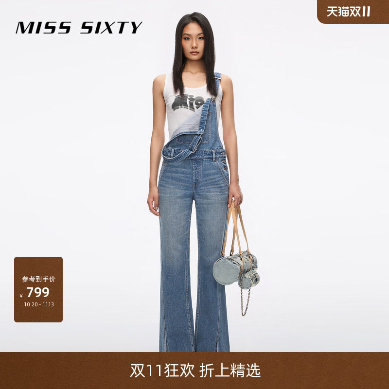 Miss Sixty2026夏季新款牛仔连体裤女一体式前开衩直筒