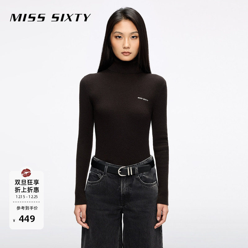 【保暖羊毛羊绒】Miss Sixty25秋新款针织衫女高领紧身长