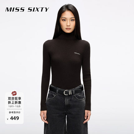 【保暖羊毛羊绒】Miss Sixty25秋新款针织衫女高领紧身长袖