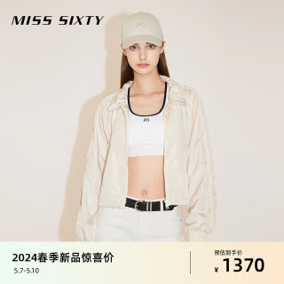 Miss Sixty2024春季新款风衣外套女抽绳立领收腰休闲运动宽松短款