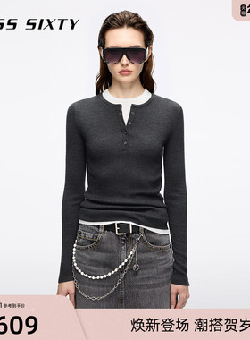 Miss Sixty25秋新款针织衫女羊毛桑蚕丝混纺两件套上衣配背心毛衣