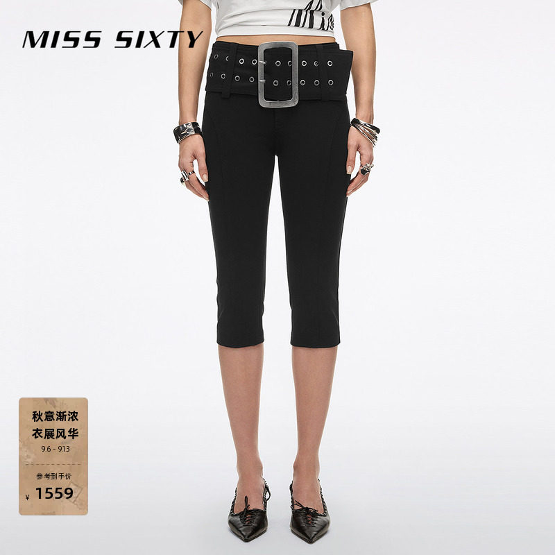 Miss Sixty2026夏季新款裤子女中腰宽腰带紧身显瘦复古卡普里裤图片