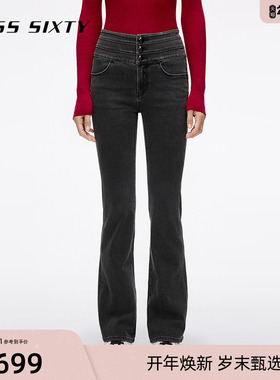 Miss Sixty2025秋季新款牛仔裤女复古三环高腰修身显瘦微喇叭裤
