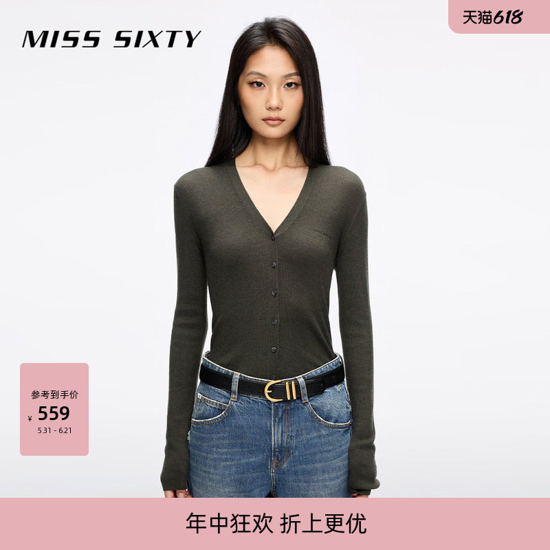 【杨幂同款】Miss Sixty2026春季针织开衫修身羊毛桑蚕丝混纺毛衣