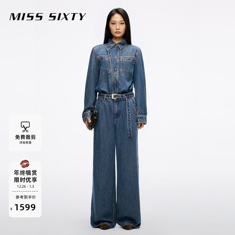 Miss Sixty2025秋季新款莱赛尔牛仔连体裤女配腰带复古