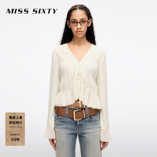 MissSixty系带荷叶边珠片绣衬衫