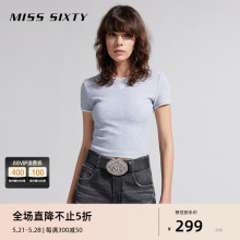 Miss Sixty2024夏季新款T恤女短袖修身撞色复古正肩显瘦百搭短款