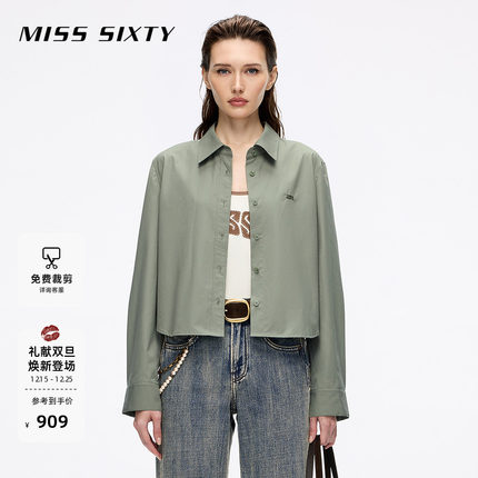 Miss Sixty2025秋季新款长袖衬衫女宽松翻领刺绣含桑蚕丝