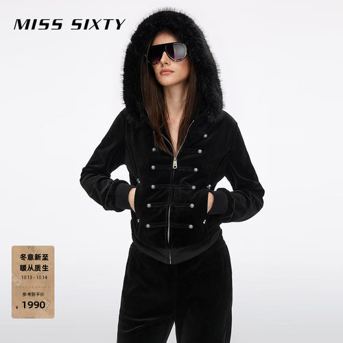MissSixty仿毛领连帽卫衣