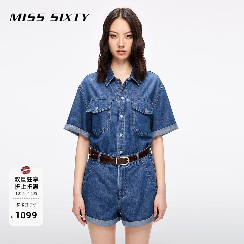 【杨幂同款】Miss Sixty25夏新款牛仔连体裤连身短裤配腰