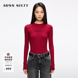 针织衫 Sixty25秋新款 Miss 女羊毛桑蚕丝混纺红色毛衣 新年穿搭