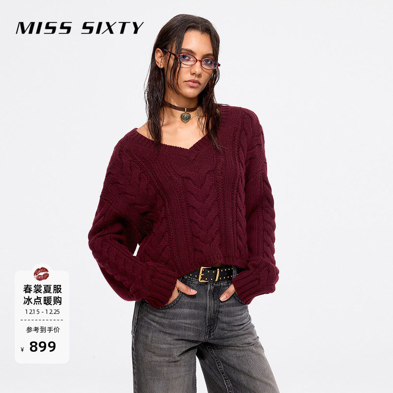 【新年穿搭】保暖羊毛羊绒Miss Sixty25春秋针织衫女落肩