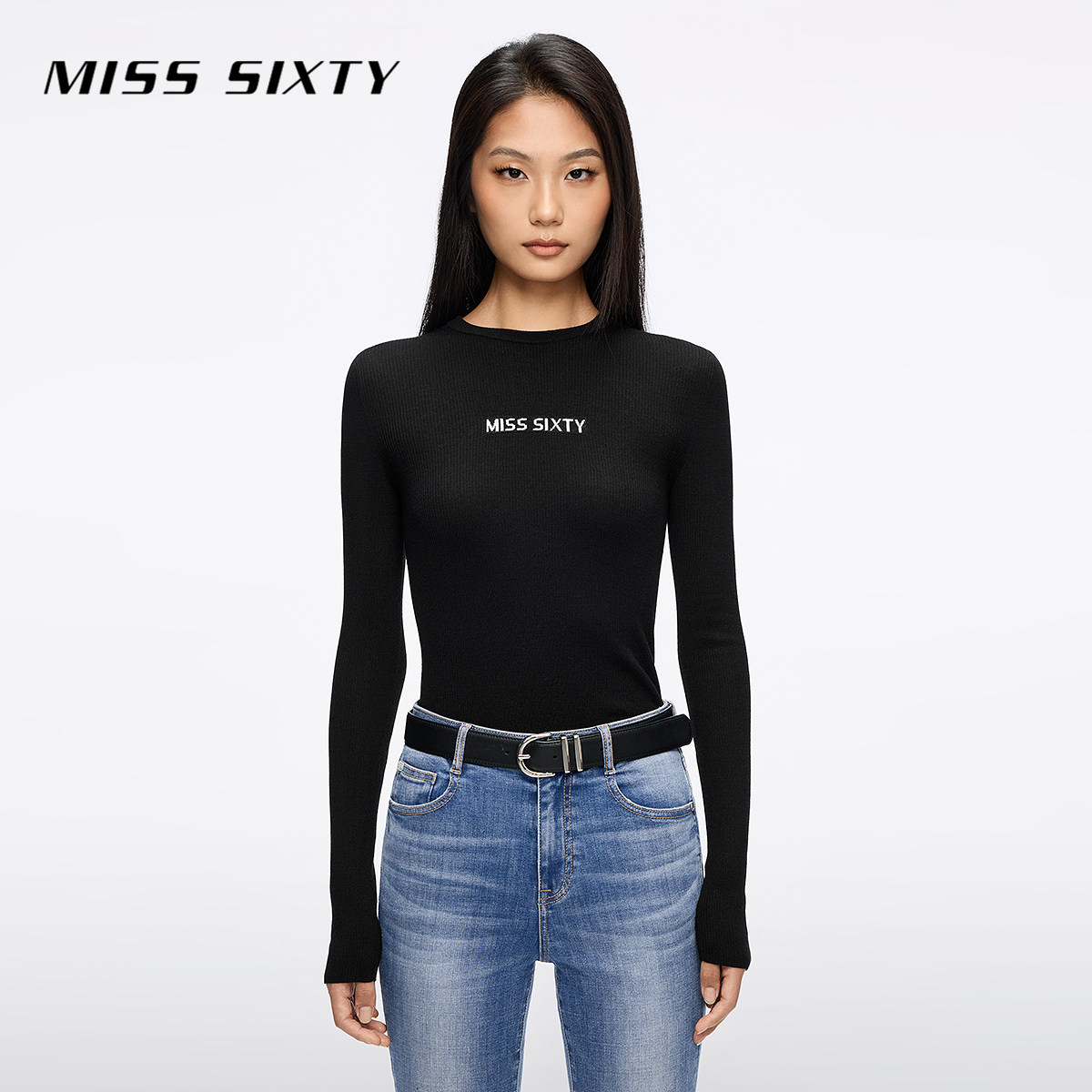 Miss Sixty2026春季针织衫女圆领修身羊毛桑蚕丝混纺提花气质上衣