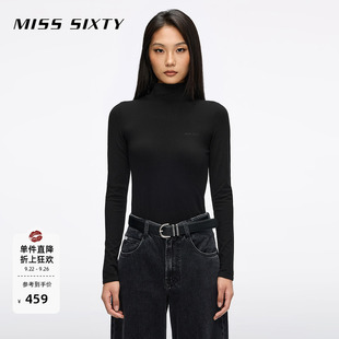 針織衫 Miss Sixty2025秋季 新款 簡約刺繡上衣 女高領緊身彈力長袖