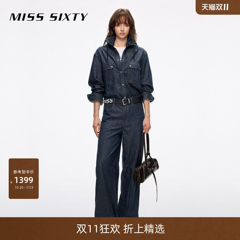 Miss Sixty2026秋季新款牛仔连衣连体裤女翻领抽绳复古
