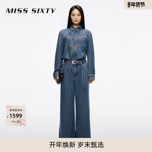 Miss Sixty2025秋季新款莱赛尔牛仔连体裤女配腰带复古工装直筒裤