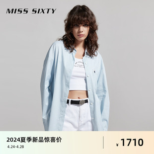 polo领单排扣条纹宽松休闲街头 Miss 新款 Sixty2024夏季 衬衫 女长袖