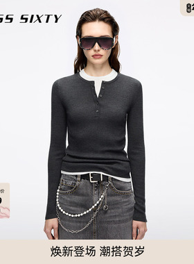 Miss Sixty25秋新款针织衫女羊毛桑蚕丝混纺两件套上衣配背心毛衣