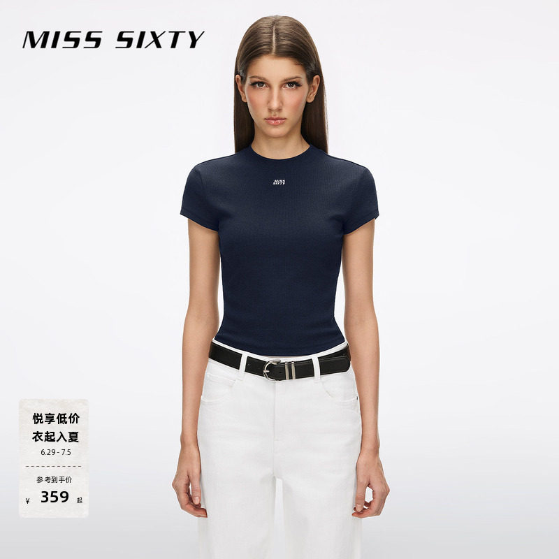 Miss Sixty2026春夏新款短袖T恤女小圆领修身短款徽标