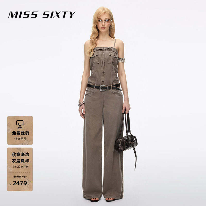 Miss Sixty2026夏季新款牛仔连体裤女复古吊带工装直筒长裤子