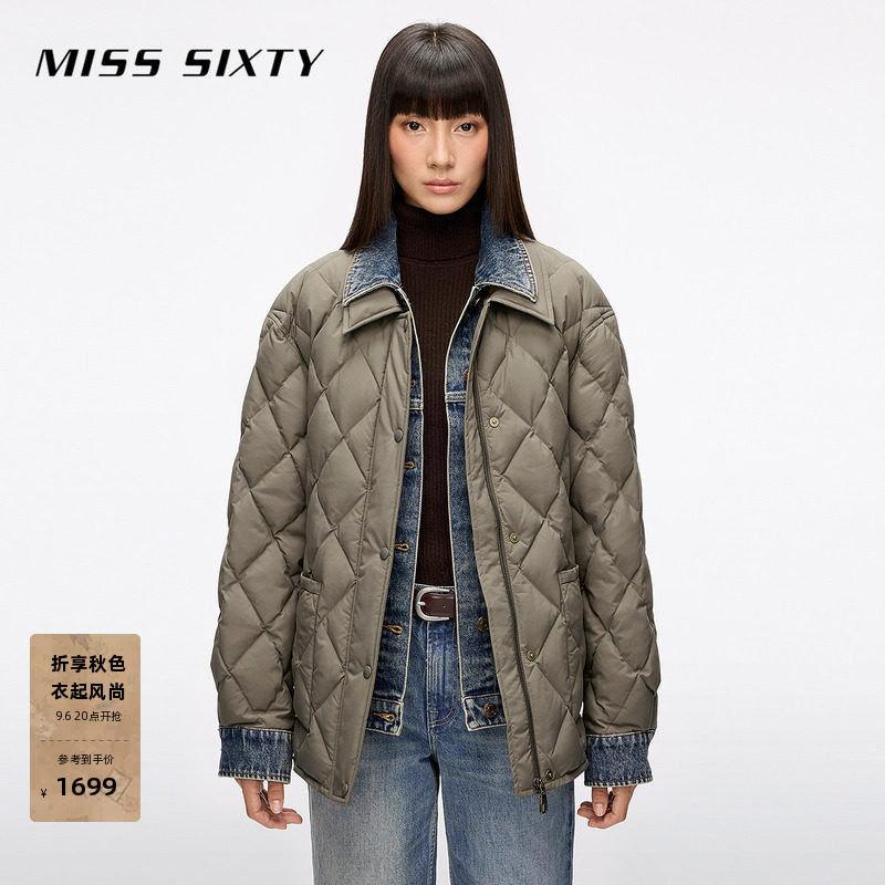 【90鸭绒】Miss Sixty2026冬季牛仔拼接羽绒服女假两件百搭外套