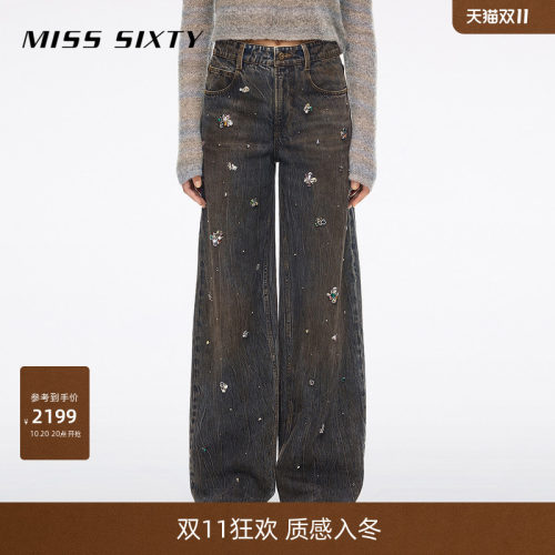 MissSixty做旧钉珠直筒裤