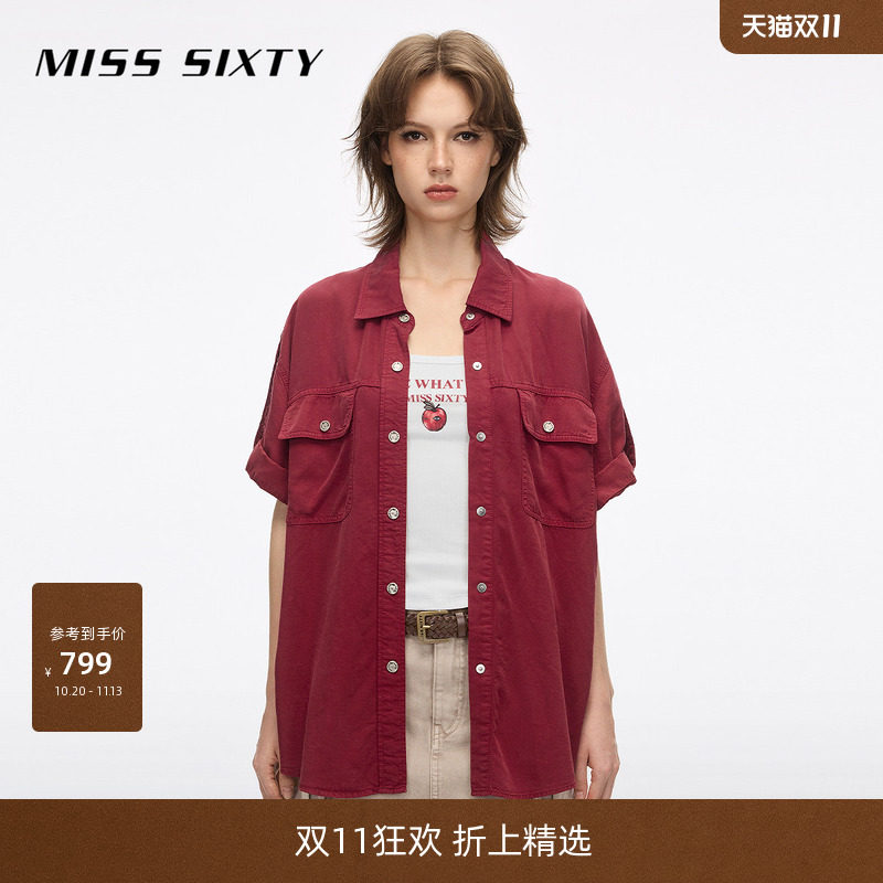 【莱赛尔】Miss Sixty2026夏季新款牛仔衬衫女宽松长款工装风上衣