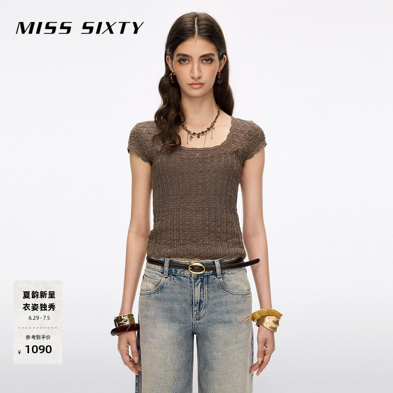 Miss Sixty2026夏季新款针织衫女U型领镂空慵懒度假风