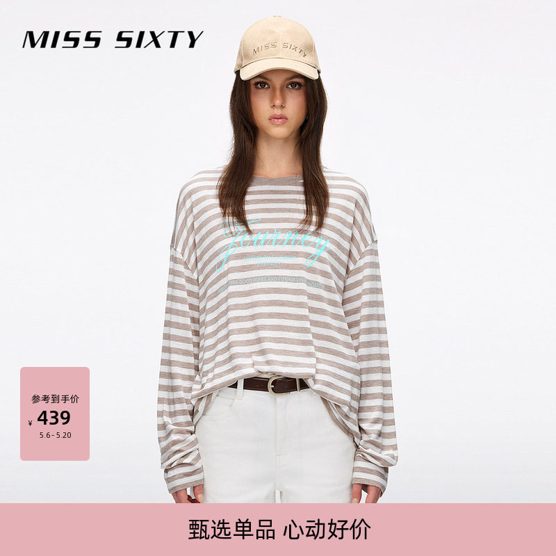 Miss Sixty2026春夏新款含羊毛长袖T恤女圆领印花宽松