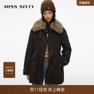 Miss Sixty2026冬季新款牛仔羽绒服女可拆卸仿毛领内胆派克服外套