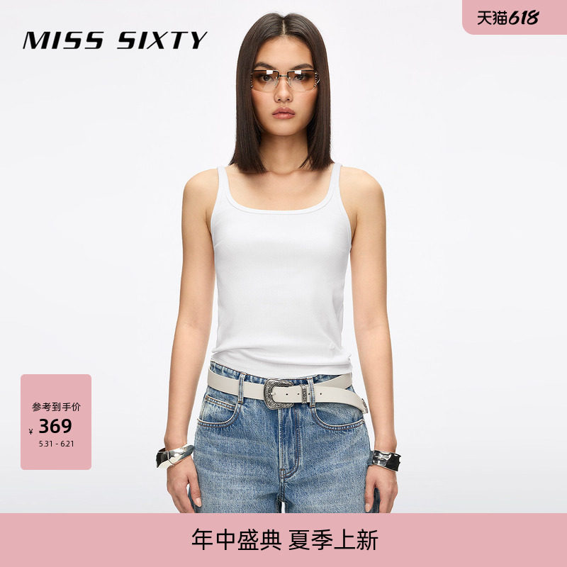 Miss Sixty2026春夏新款针织吊带背心女大U领徽标上衣修身短款