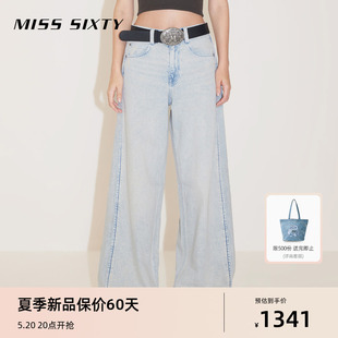 新款 Sixty2024春季 Miss 浅色牛仔裤 环保丹宁 女高腰可调节阔腿