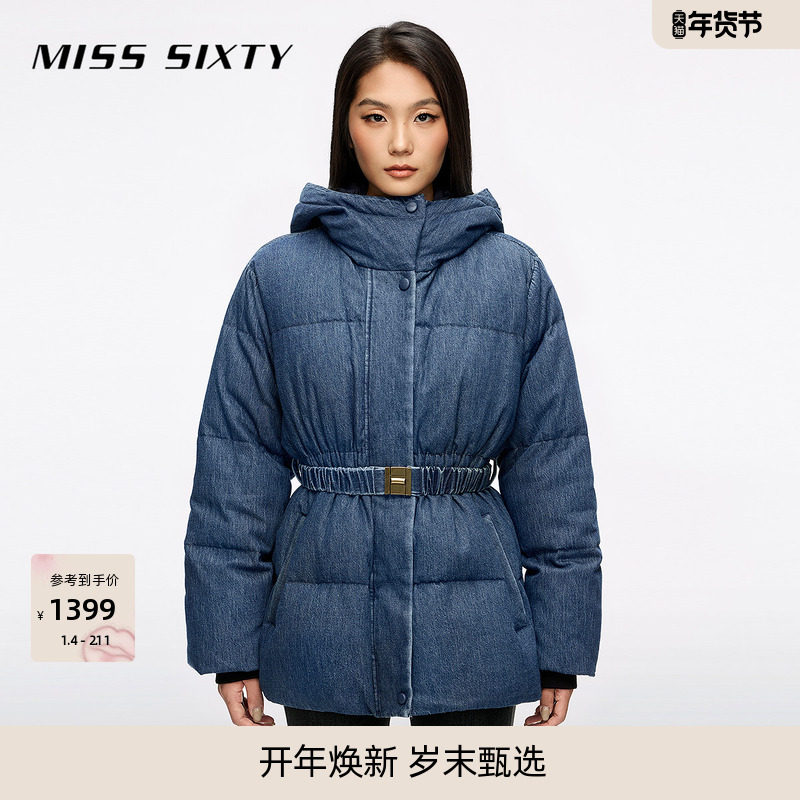 【保暖90鸭绒】Miss Sixty25冬新款牛仔羽绒面包服连帽