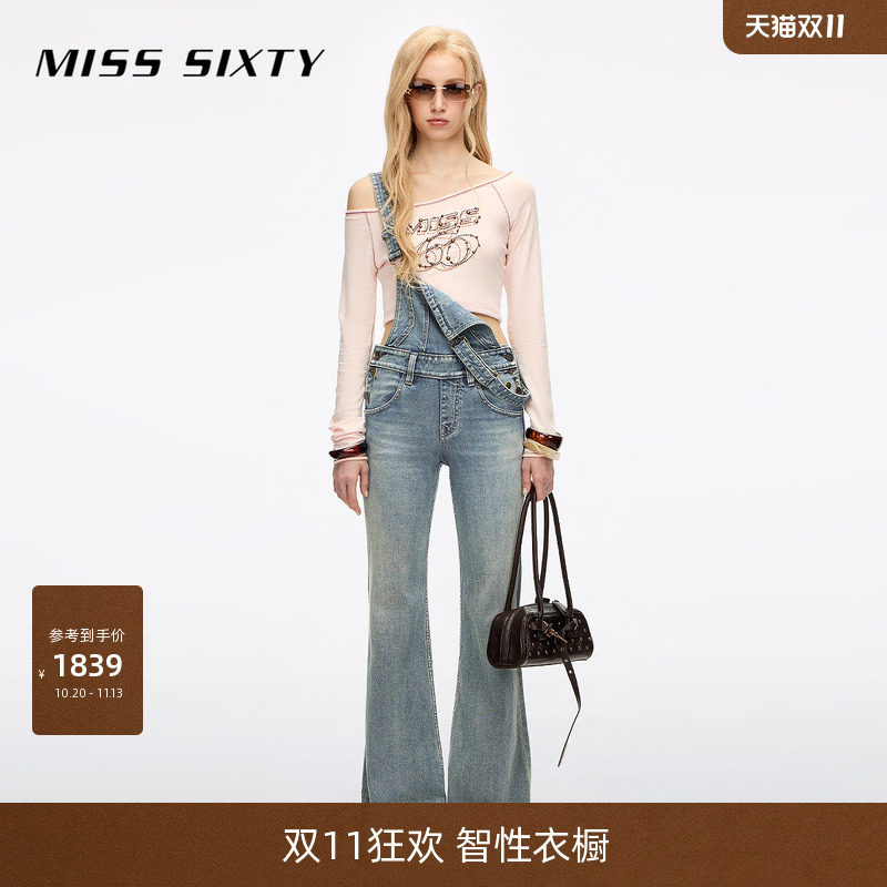 Miss Sixty2026春夏新款牛仔连体裤多纽扣可调节肩带喇