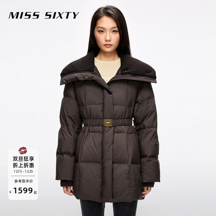 【保暖90鸭绒鹅绒】Miss Sixty25冬款羽绒服翻领配腰带外套大衣