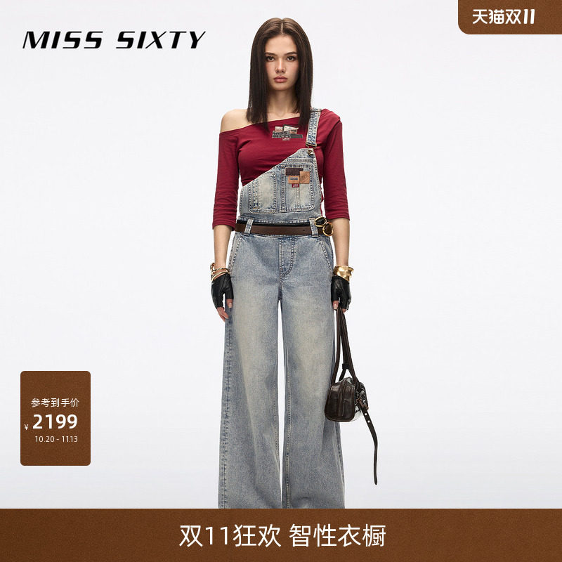 【明星同款】Miss Sixty26夏新款牛仔连体裤女复古多皮牌