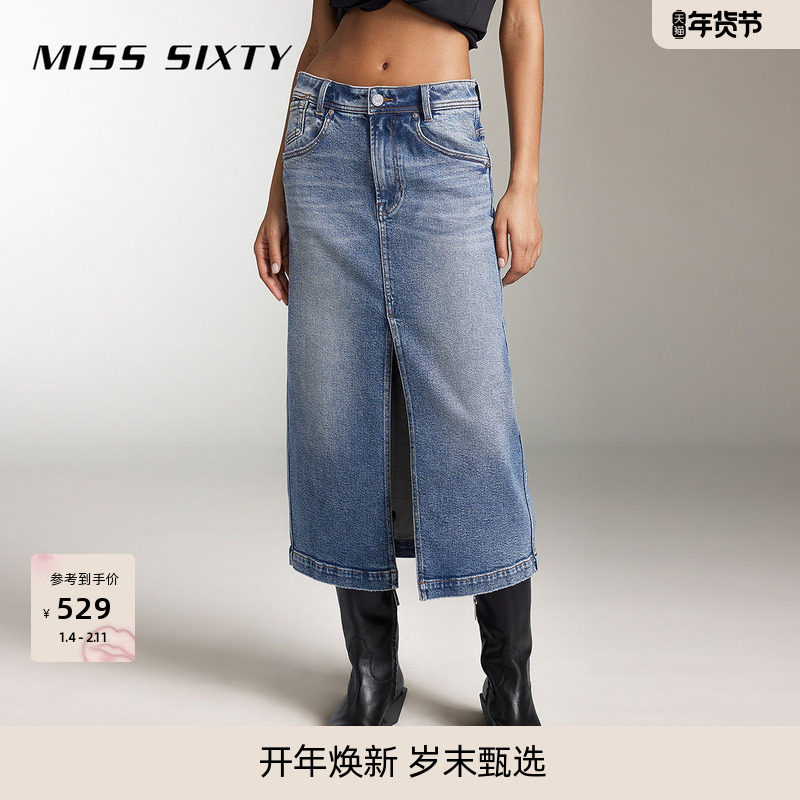 【进口牛仔面料】Miss Sixty半身裙牛仔长裙复古百搭女前开衩性感,女装/女士精品,半身裙,淘宝优惠券,粉丝福利购,淘宝优惠卷