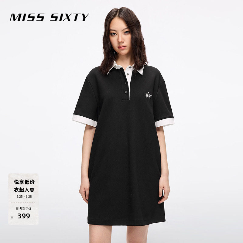 Miss Sixty2026夏季连身连衣裙撞色短裙宽松美式运动风