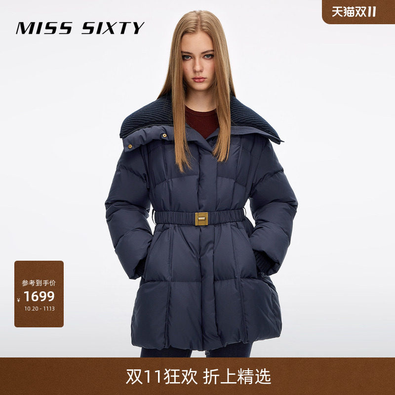 【90鸭绒】Miss Sixty2026冬季新款羽绒服女拼接双拉链附腰带外套