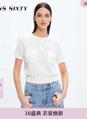 Miss Sixty针织衫女白色气质圆领短袖宽松简约百搭软糯上衣