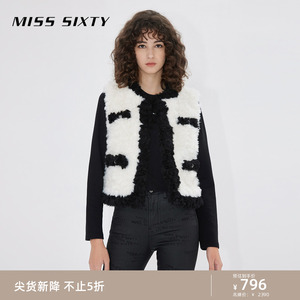 Miss Sixty拼色马甲外套女仿羊羔毛环保皮草设计感高街轻奢高级