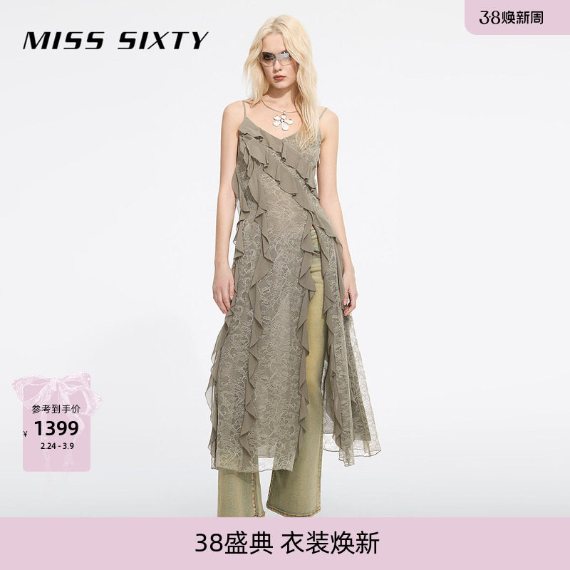 【杨幂同款】Miss Sixty2026春夏连身连衣裙吊带度假风荷叶边