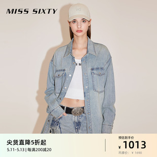 牛仔衬衫 女长袖 Sixty2024春季 翻领美式 复古磨白休闲百搭 新款 Miss